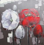 Olieverf schilderij witte-rode bloemen F2830